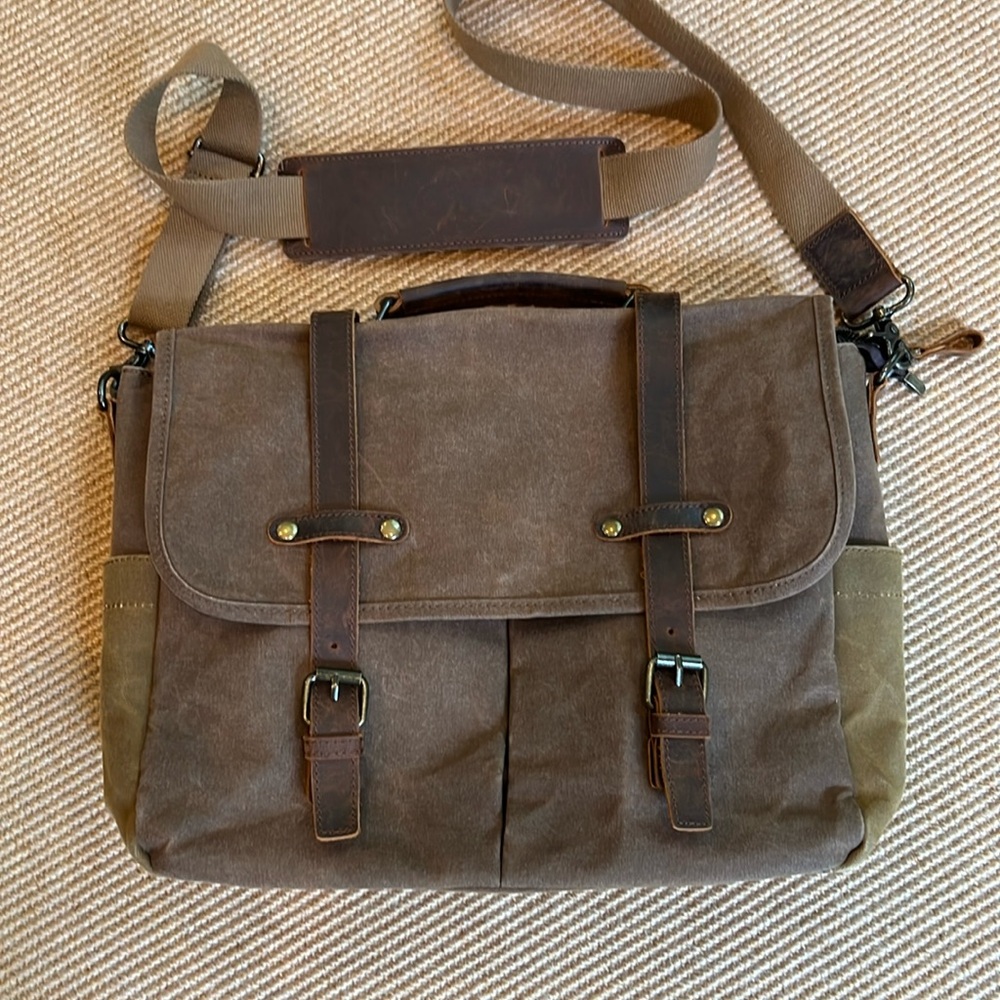 NEWHEY Waxed Canvas & Leather Laptop Messenger Bag